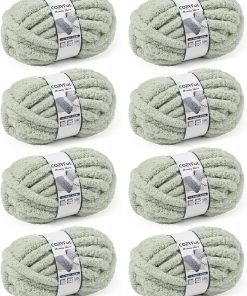 Cozyful Chunky Yarn for Hand Knitting. #9 Thick Jumbo Big Chunky Yarn for Crocheting. Super Chunky Knit Blanket Yarns. Large Chunky Chenille Yarns. 8 Pack (30 yds 8 oz Each Skein). Sage Green
